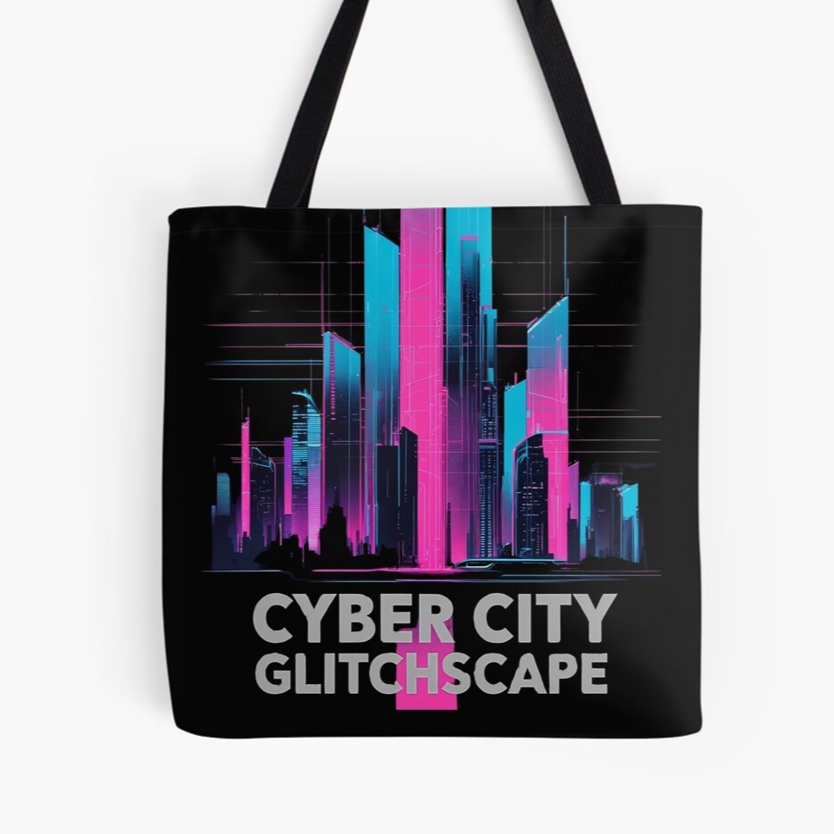 Cyber City Glitchscape Tote Bag
