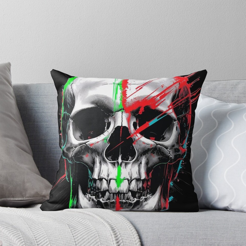 Glitch Skull Spectrum Pillow