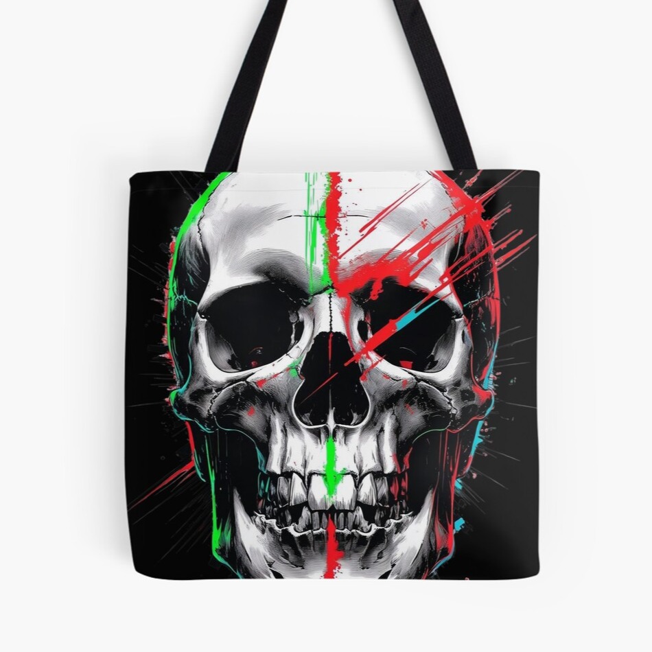 Glitch Skull Spectrum Tote Bag
