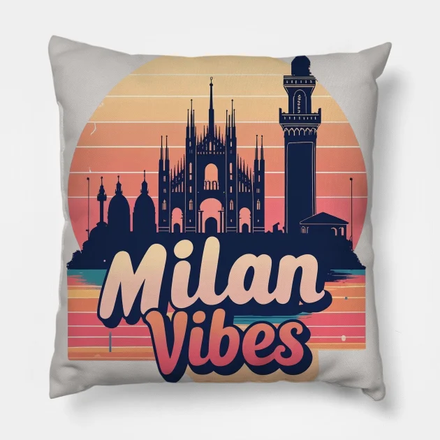 Milan Skyline Retro Sunset Tee Pillow