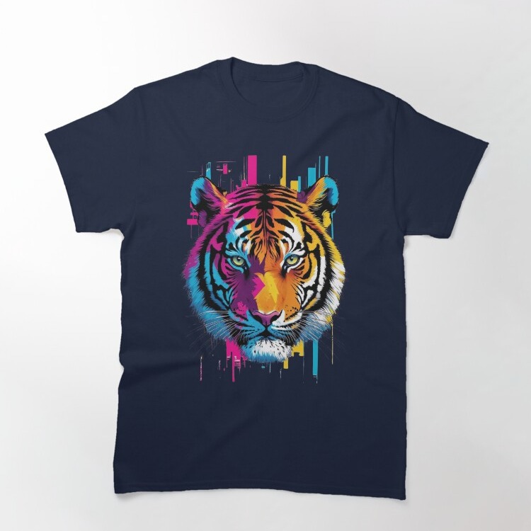 Neon Tiger Glitch Classic T-Shirt