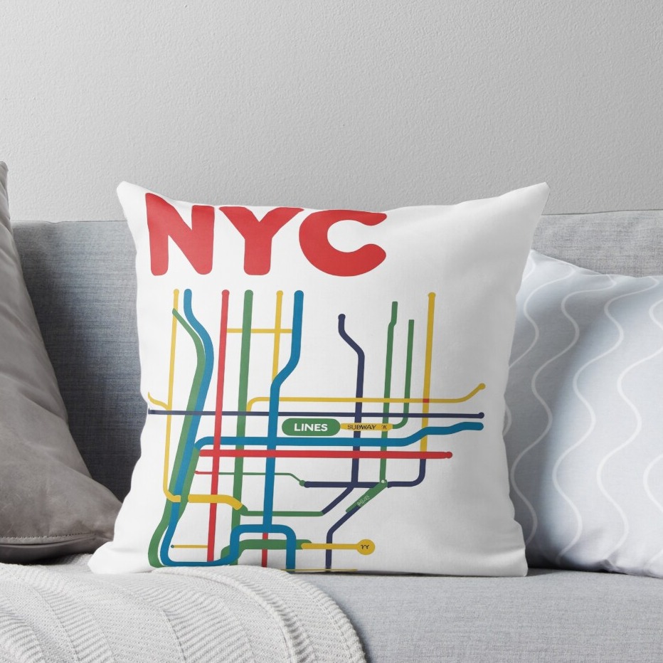 NYC Subway Map Minimalist Tee Pillow