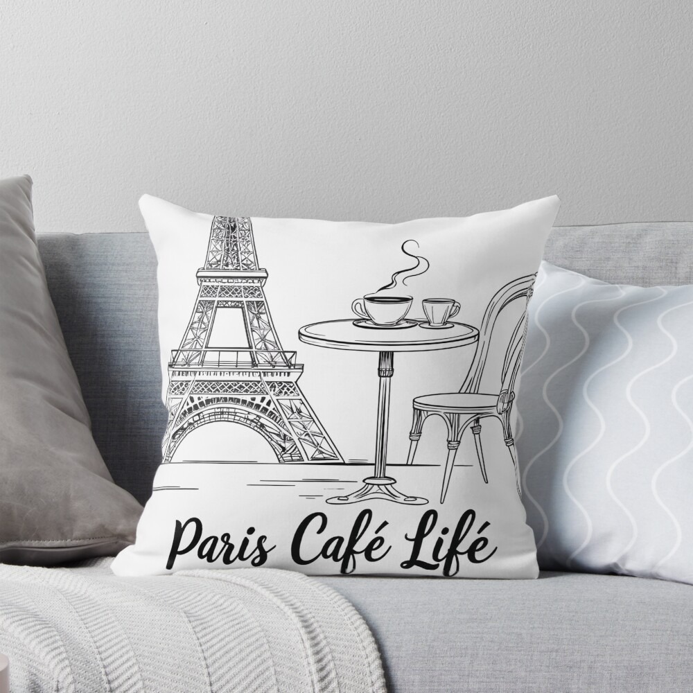 Paris Café Life – Line Art Design Pillow