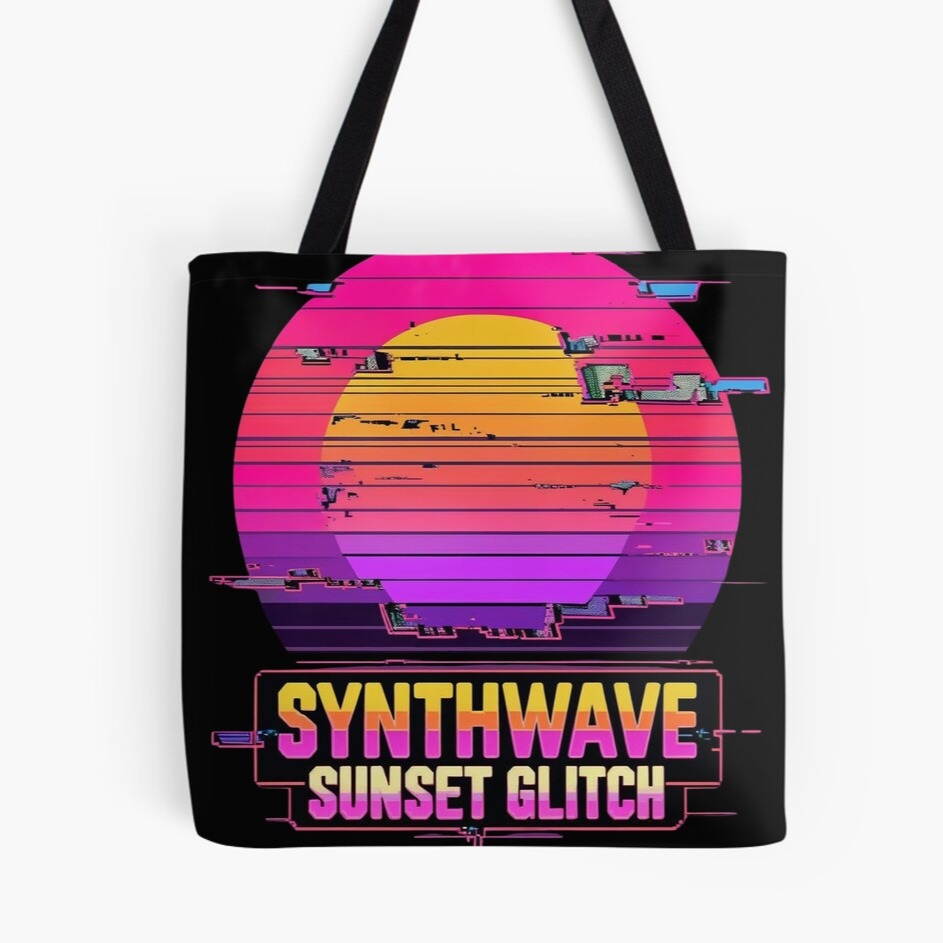 Synthwave Sunset Glitch Tote Bag