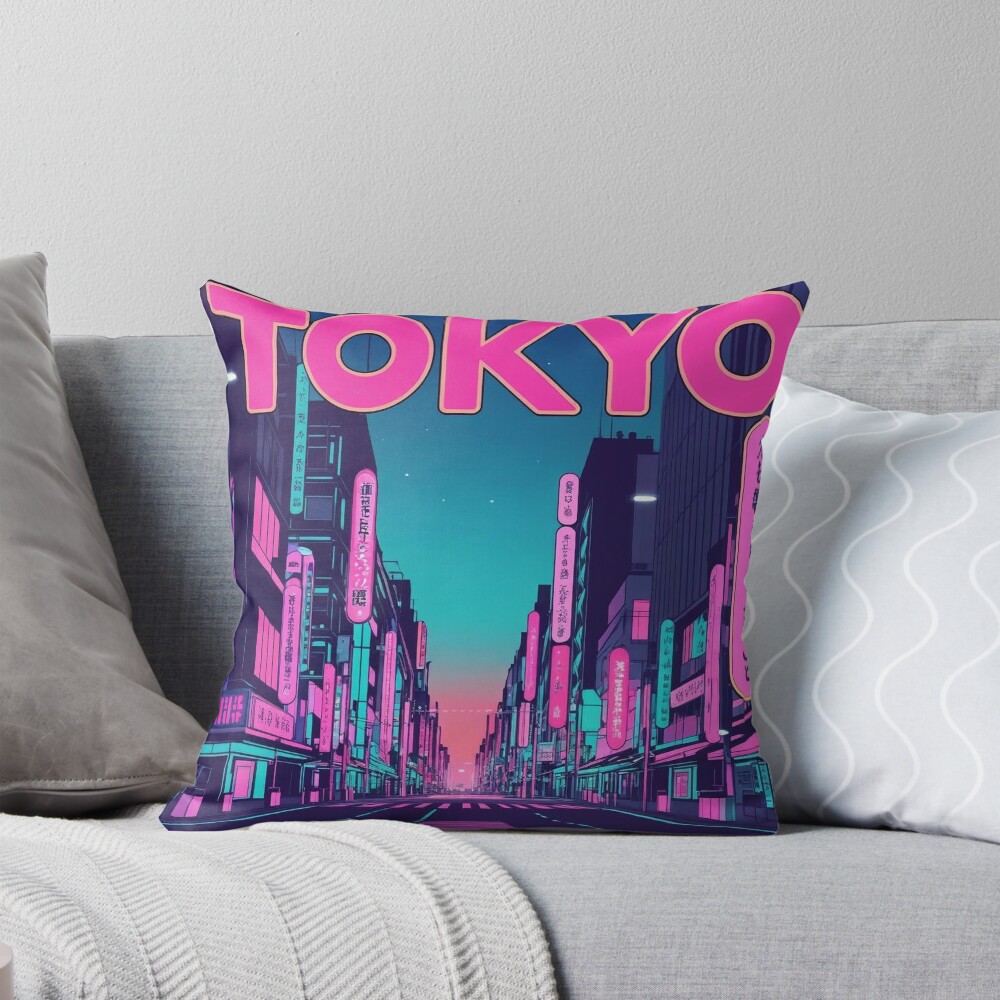 Tokyo Neon Streets – Vaporwave Aesthetic Pillow